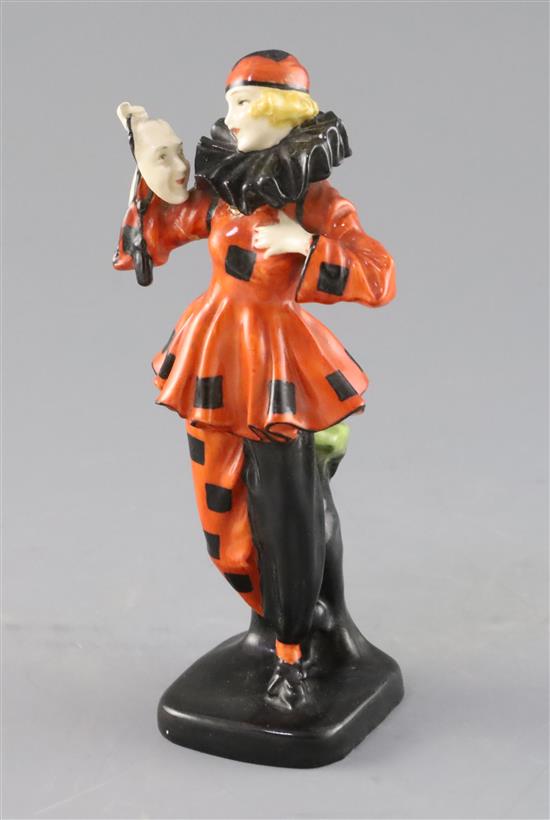 A Doulton & Co figure The Mask, HN729, designed c.1925, H.16.5cm, right arm broken and re-glued